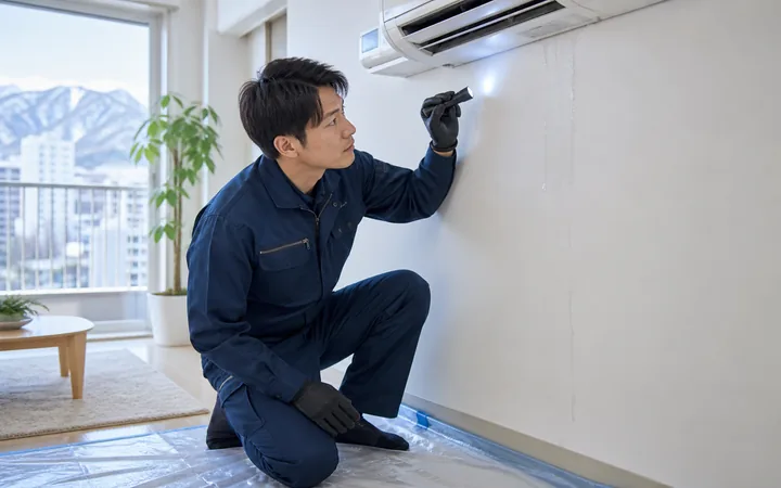札幌市で室内機の水漏れ箇所を確認する作業イメージ